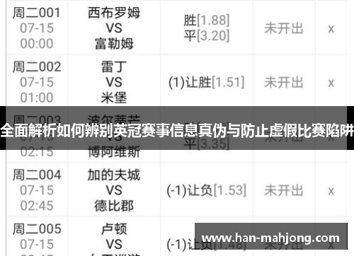 全面解析如何辨别英冠赛事信息真伪与防止虚假比赛陷阱
