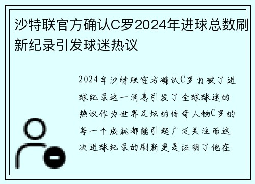沙特联官方确认C罗2024年进球总数刷新纪录引发球迷热议